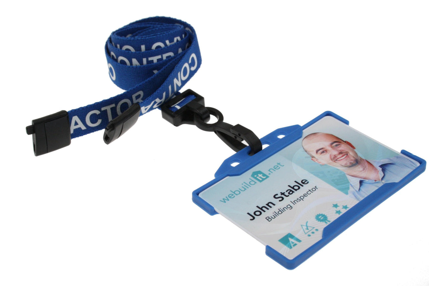 Blue 15mm Contractor Lanyards with Plastic J Clip